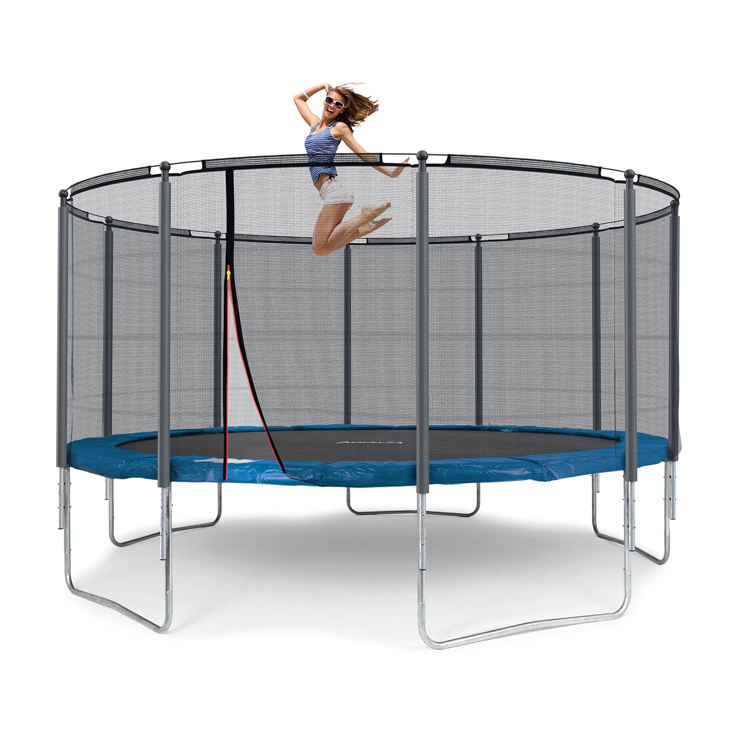 Ampel 24 Outdoor Trampolin Ø430 cm – GS-zertifiziert, Komplettset mit Randabdeckung & Sicherheitsnetz, 12 gepolsterte Stangen, 160 kg belastbar